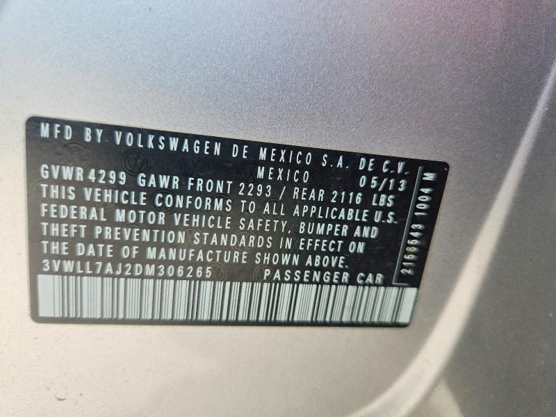 67210966 :رقم المزاد ، 3VWLL7AJ2DM306265 vin ، 2013 Volkswagen Jetta مزاد بيع