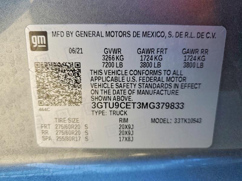Продажа на аукционе авто 2021 Gmc Sierra, vin: 3GTU9CET3MG379833, номер лота: 68179806
