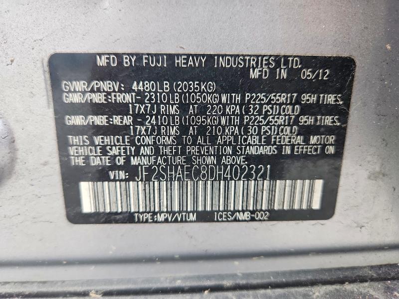 Продаж на аукціоні авто 2013 Subaru Forester, vin: JF2SHAEC8DH402321, номер лоту: 67285366