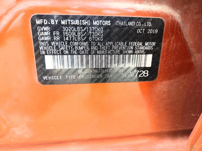 Aukcja sprzedaży 2020 Mitsubishi Mirage, vin: ML32A3HJ1LH001896, numer aukcji: 67648116