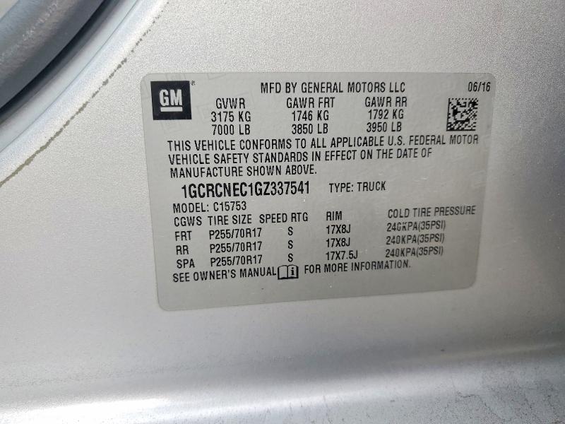 Aukcja sprzedaży 2016 Chevrolet Silverado, vin: 1GCRCNEC1GZ337541, numer aukcji: 67218076