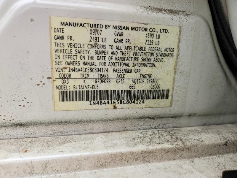 Aukcja sprzedaży 2008 Nissan Maxima, vin: 1N4BA41E58C804124, numer aukcji: 68620786
