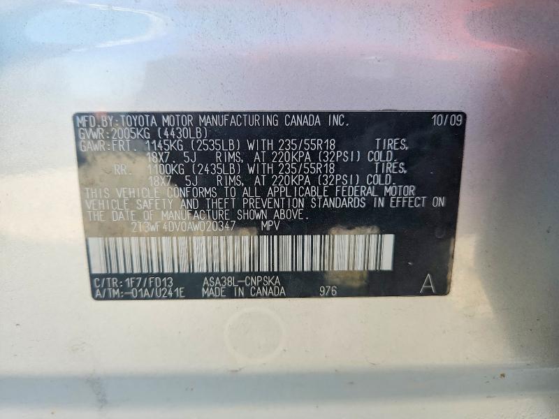 Aukcja sprzedaży 2010 Toyota Rav4, vin: 2T3WF4DV0AW020347, numer aukcji: 69187426