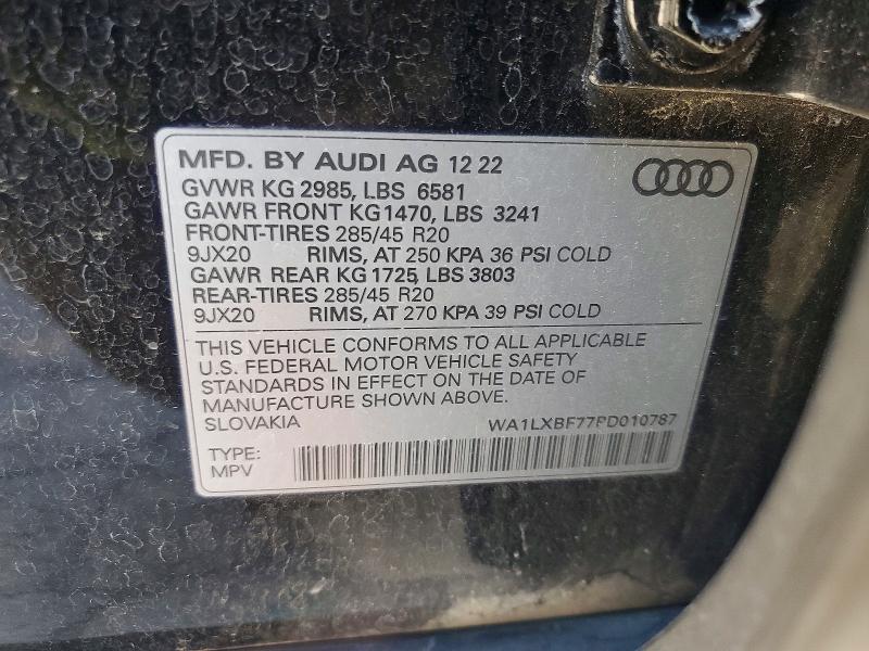 2023 Audi Q7 მანქანა იყიდება აუქციონზე, vin: WA1LXBF77PD010787, აუქციონის ნომერი: 68515776