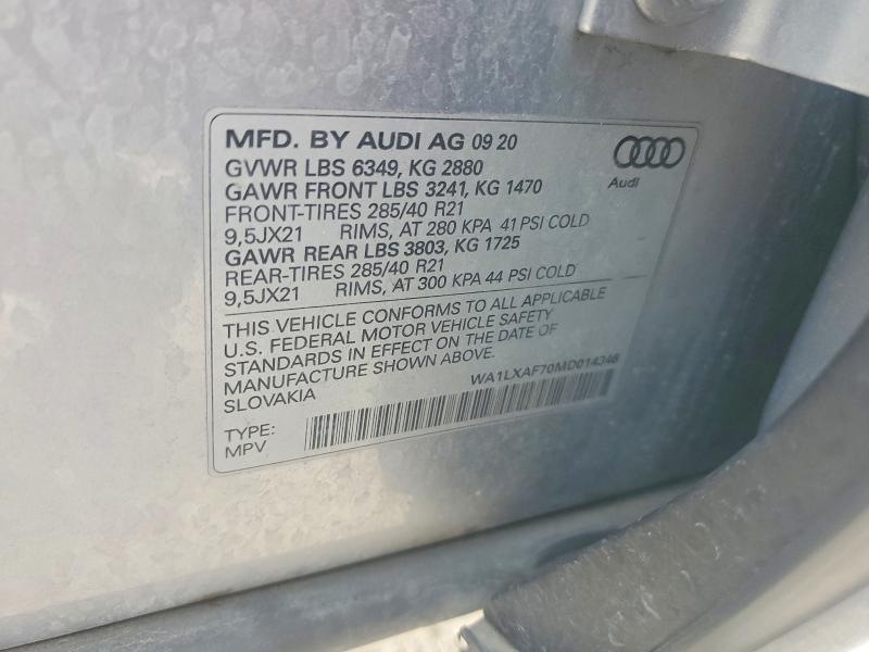 Продаж на аукціоні авто 2021 Audi Q7, vin: WA1LXAF70MD014346, номер лоту: 69332446