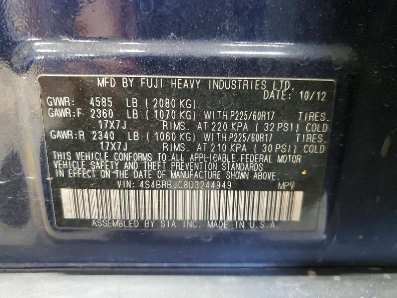 2013 Subaru Outback მანქანა იყიდება აუქციონზე, vin: 4S4BRBJC8D3244949, აუქციონის ნომერი: 68303076