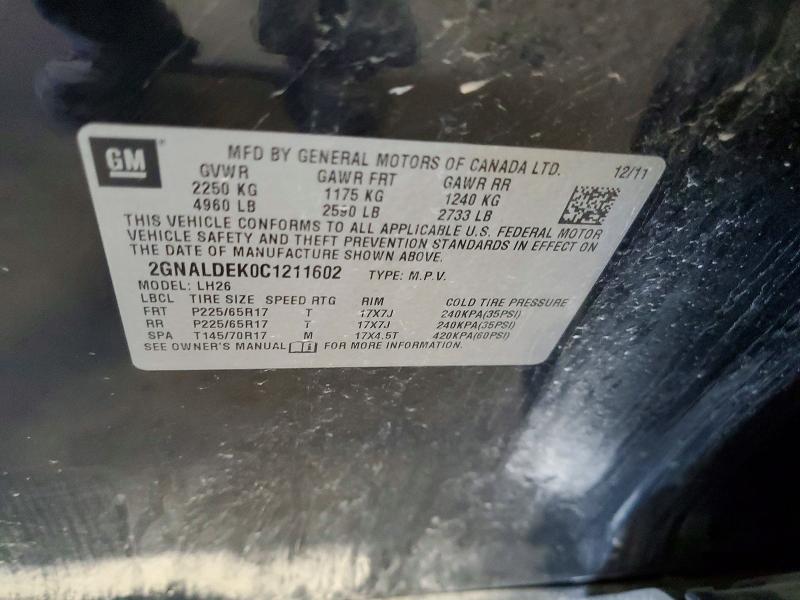 Продаж на аукціоні авто 2012 Chevrolet Equinox, vin: 2GNALDEK0C1211602, номер лоту: 68131076
