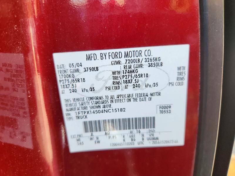 2004 Ford F150 მანქანა იყიდება აუქციონზე, vin: 1FTPX14504NC15182, აუქციონის ნომერი: 68495626