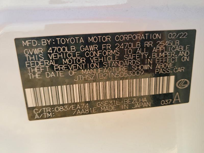 Aukcja sprzedaży 2022 Lexus Is, vin: JTHSZ1B21N5053009, numer aukcji: 70257776