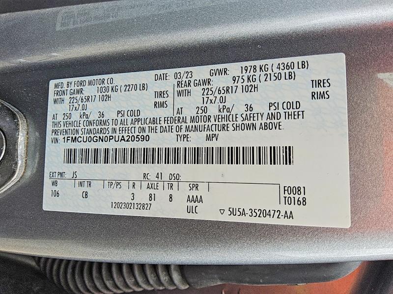 70085196 :رقم المزاد ، 1FMCU0GN0PUA20590 vin ، 2023 Ford Escape مزاد بيع