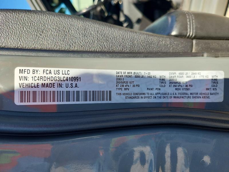 2020 Dodge Durango მანქანა იყიდება აუქციონზე, vin: 1C4RDHDG3LC410991, აუქციონის ნომერი: 69056226
