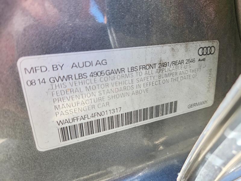 2015 Audi A4 მანქანა იყიდება აუქციონზე, vin: WAUFFAFL4FN011317, აუქციონის ნომერი: 68621956