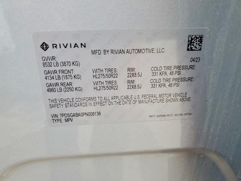 Aukcja sprzedaży 2023 Rivian R1s, vin: 7PDSGABA0PN008136, numer aukcji: 68024346
