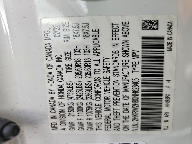 Продаж на аукціоні авто 2022 Honda Cr-v, vin: 2HKRW2H80NH628405, номер лоту: 70368486