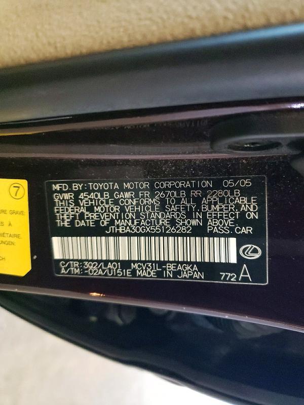 68623796 :رقم المزاد ، JTHBA30GX55126282 vin ، 2005 Lexus Es مزاد بيع