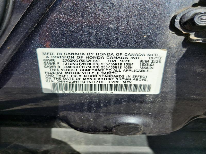 68688576 :رقم المزاد ، 2HNYD2H41DH511710 vin ، 2013 Acura Mdx مزاد بيع