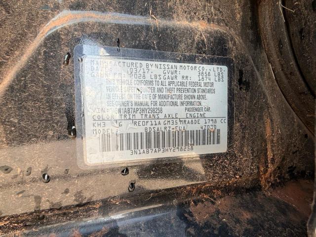 2017 Nissan Sentra მანქანა იყიდება აუქციონზე, vin: 3N1AB7AP3HY298258, აუქციონის ნომერი: 70547436