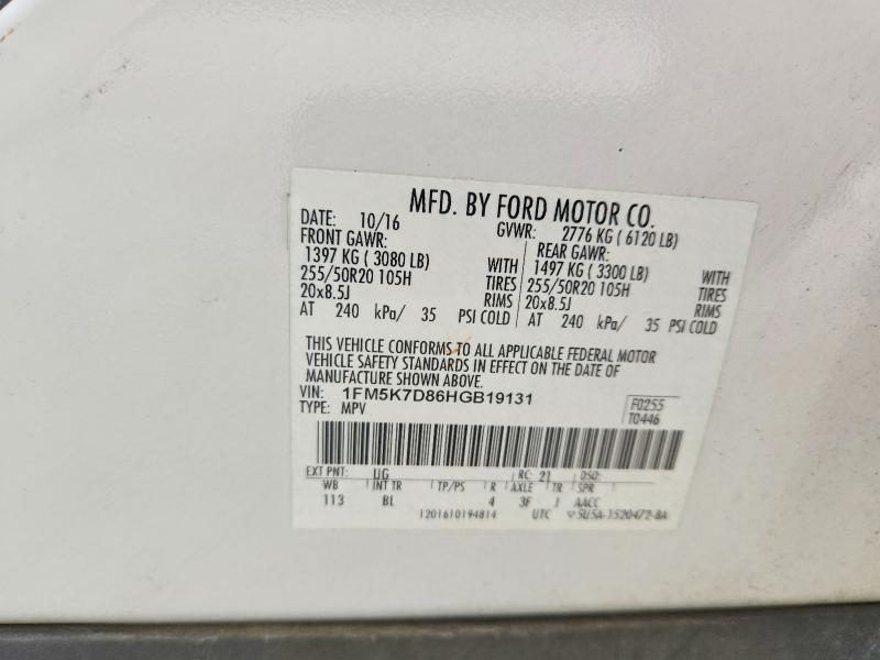 Продаж на аукціоні авто 2017 Ford Explorer, vin: 1FM5K7D86HGB19131, номер лоту: 69734036
