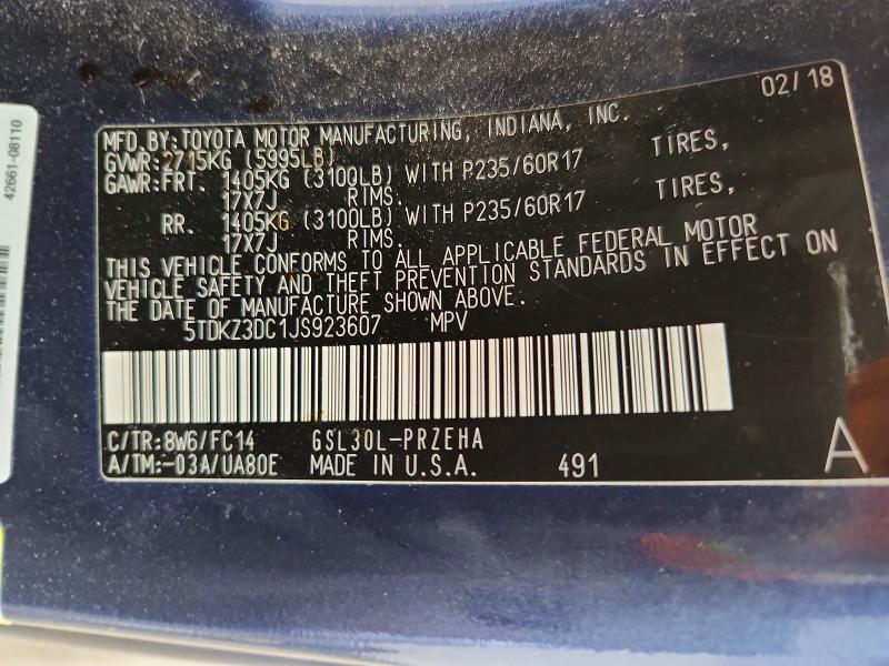 2018 Toyota Sienna მანქანა იყიდება აუქციონზე, vin: 5TDKZ3DC1JS923607, აუქციონის ნომერი: 67368866