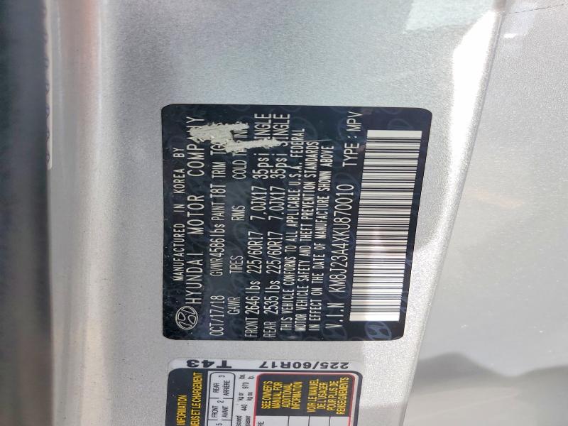 68724276 :رقم المزاد ، KM8J23A4XKU870010 vin ، 2019 Hyundai Tucson مزاد بيع