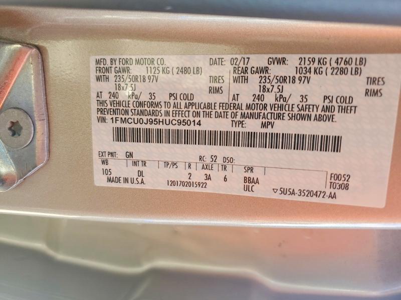 68216646 :رقم المزاد ، 1FMCU0J95HUC95014 vin ، 2017 Ford Escape مزاد بيع