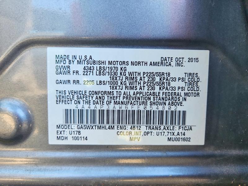 2015 Mitsubishi Outlander Sport მანქანა იყიდება აუქციონზე, vin: 4A4AP3AW6FE054802, აუქციონის ნომერი: 68280696