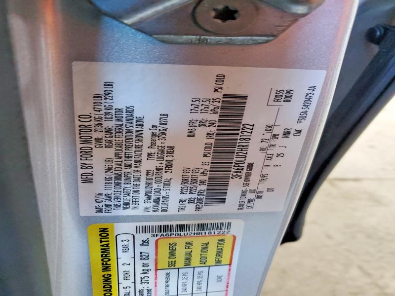2017 Ford Fusion მანქანა იყიდება აუქციონზე, vin: 3FA6P0LU2HR181222, აუქციონის ნომერი: 69005956
