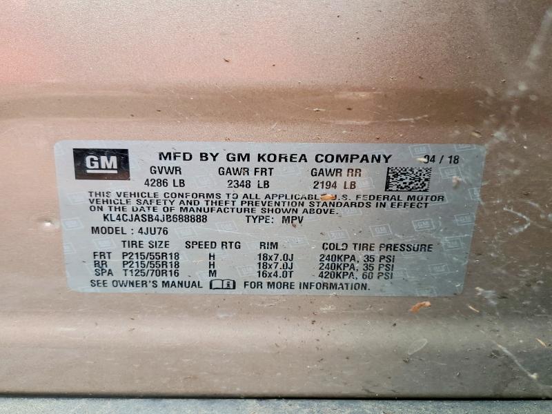 Aukcja sprzedaży 2018 Buick Encore, vin: KL4CJASB4JB688888, numer aukcji: 69993516