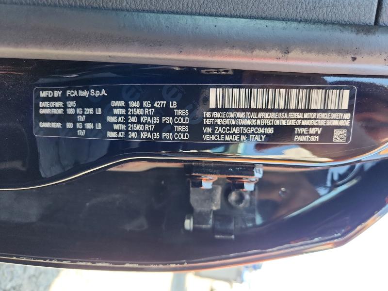 2016 Jeep Renegade მანქანა იყიდება აუქციონზე, vin: ZACCJABT5GPC94166, აუქციონის ნომერი: 69601336