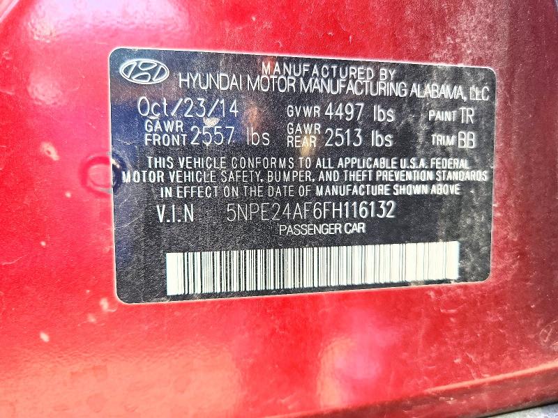 68864586 :رقم المزاد ، 5NPE24AF6FH116132 vin ، 2015 Hyundai Sonata مزاد بيع