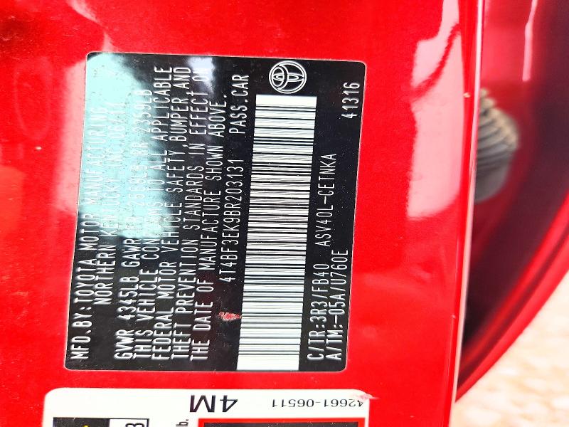 2011 Toyota Camry მანქანა იყიდება აუქციონზე, vin: 4T4BF3EK9BR203131, აუქციონის ნომერი: 67804536
