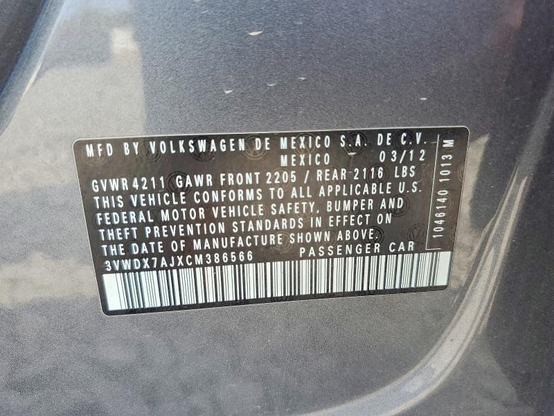 Aukcja sprzedaży 2012 Volkswagen Jetta, vin: 3VWDX7AJXCM386566, numer aukcji: 68272096