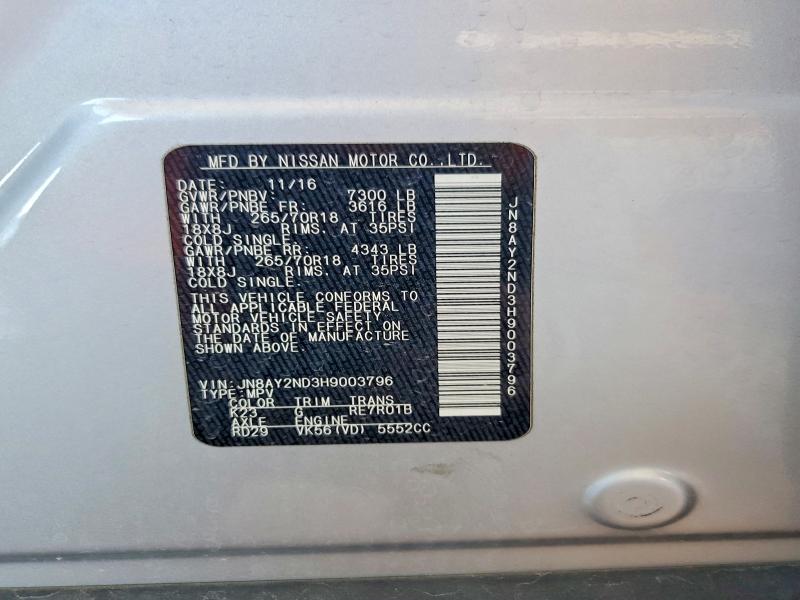 Продаж на аукціоні авто 2017 Nissan Armada, vin: JN8AY2ND3H9003796, номер лоту: 69302046