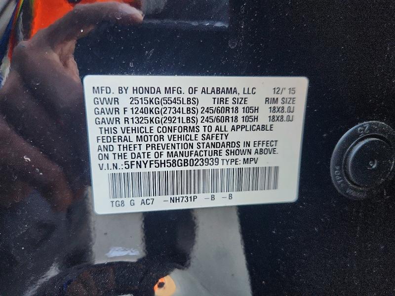 Aukcja sprzedaży 2016 Honda Pilot, vin: 5FNYF5H58GB023939, numer aukcji: 70022776