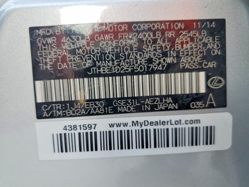 Продажа на аукционе авто 2015 Lexus Is, vin: JTHBE1D25F5017947, номер лота: 68853916