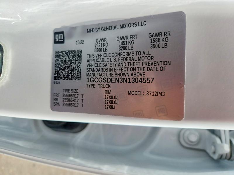 Auction sale of the 2022 Chevrolet Colorado, vin: 1GCGSDEN3N1304557, lot number: 67727416