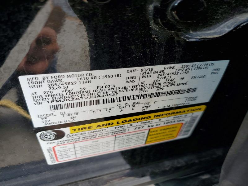 67466546 :رقم المزاد ، 1FMJK2AT9JEA34537 vin ، 2018 Ford Expedition مزاد بيع