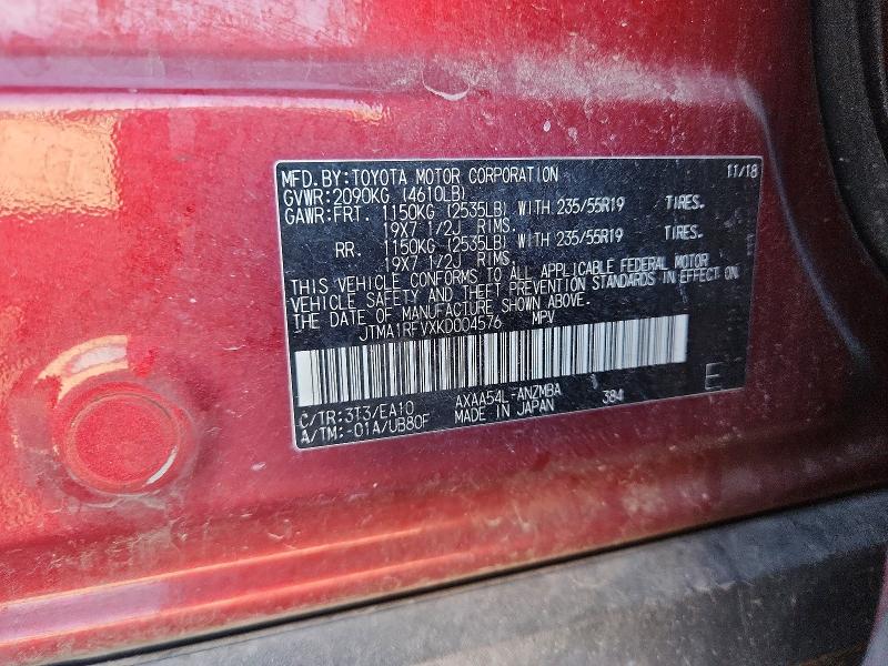 2019 Toyota Rav4 მანქანა იყიდება აუქციონზე, vin: JTMA1RFVXKD004576, აუქციონის ნომერი: 68363756