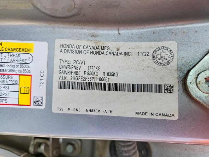 Продаж на аукціоні авто 2023 Honda Civic, vin: 2HGFE2F35PH100661, номер лоту: 68008356