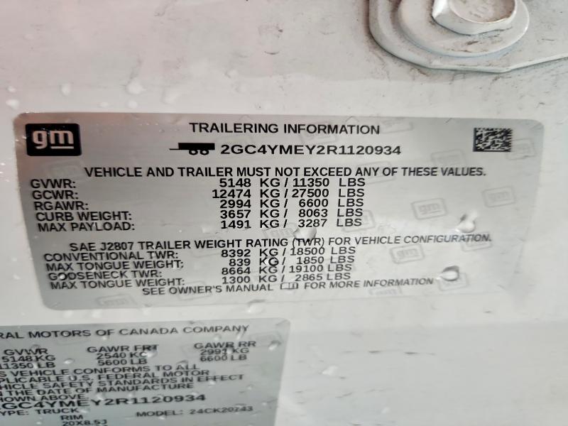 68081776 :رقم المزاد ، 2GC4YMEY2R1120934 vin ، 2024 Chevrolet Silverado مزاد بيع