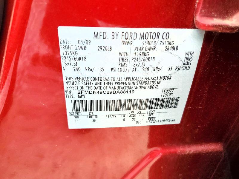 69134016 :رقم المزاد ، 2FMDK49C29BA88119 vin ، 2009 Ford Edge مزاد بيع