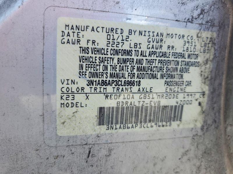 67435376 :رقم المزاد ، 3N1AB6AP3CL696618 vin ، 2012 Nissan Sentra مزاد بيع