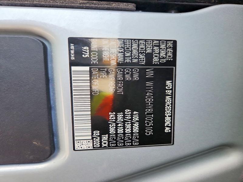 66611136 :رقم المزاد ، W1Y40BHY8LT025105 vin ، 2020 Mercedes-benz Sprinter مزاد بيع