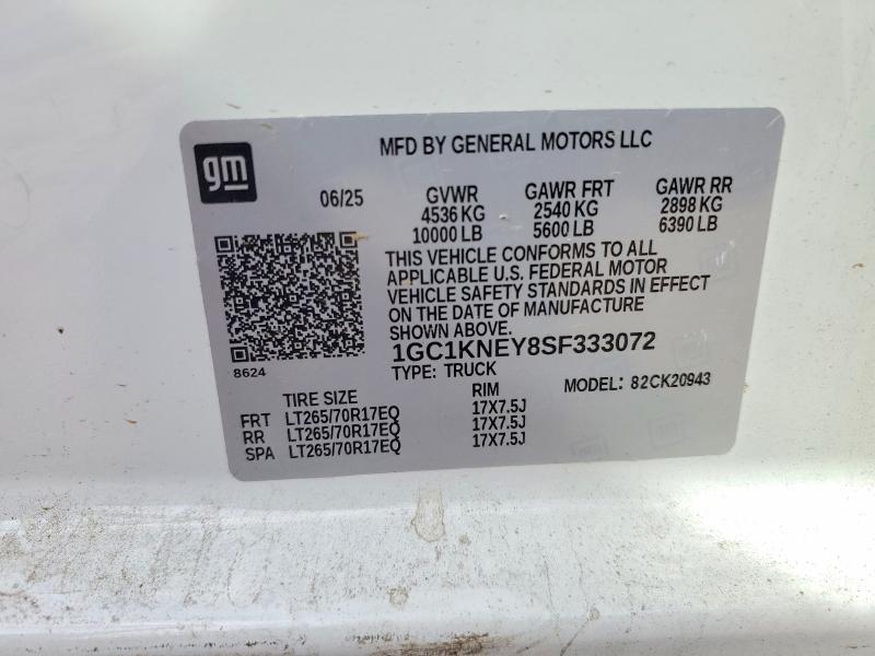 68760546 :رقم المزاد ، 1GC1KNEY8SF333072 vin ، 2025 Chevrolet Silverado مزاد بيع