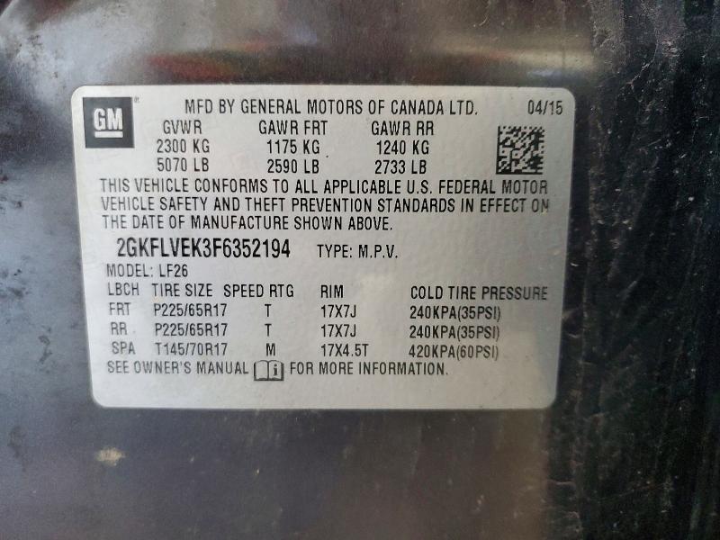 2015 Gmc Terrain მანქანა იყიდება აუქციონზე, vin: 2GKFLVEK3F6352194, აუქციონის ნომერი: 67655366