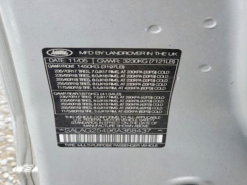 Aukcja sprzedaży 2006 Land Rover Lr3, vin: SALAG25496A368437, numer aukcji: 69995776