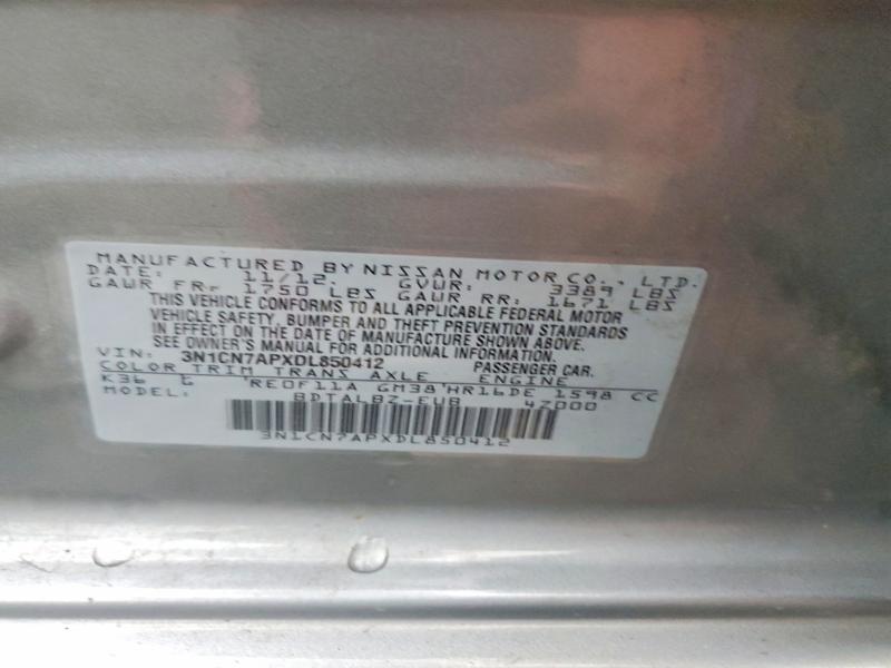 Aukcja sprzedaży 2013 Nissan Versa, vin: 3N1CN7APXDL850412, numer aukcji: 67119576