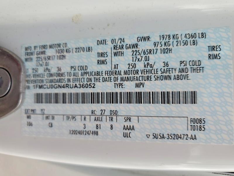 Продаж на аукціоні авто 2024 Ford Escape, vin: 1FMCU0GN4RUA36052, номер лоту: 68055206
