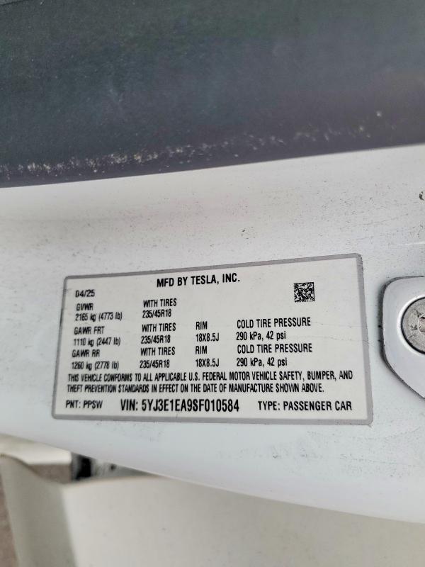 Продажа на аукционе авто 2025 Tesla Model 3, vin: 5YJ3E1EA9SF010584, номер лота: 68620316