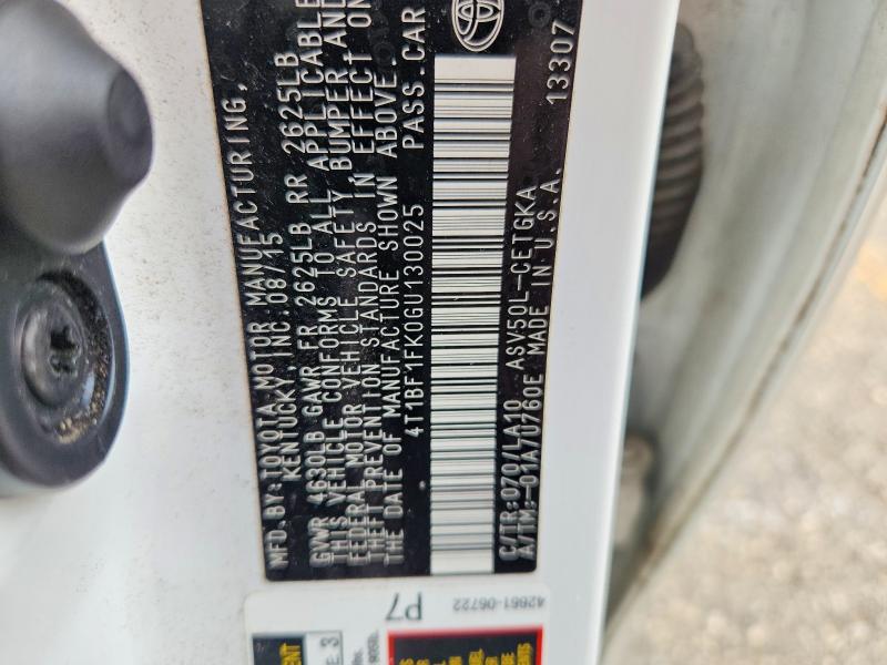 2016 Toyota Camry მანქანა იყიდება აუქციონზე, vin: 4T1BF1FK0GU130025, აუქციონის ნომერი: 67775146